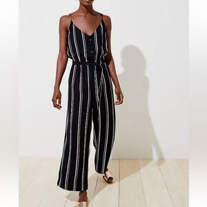 LOFT Black and White Striped Jumpsuit with Wide-Leg Design sz 4
